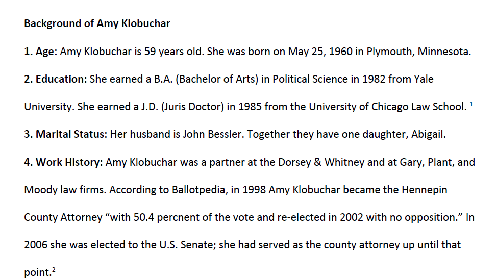 Politician Study Report: Amy Klobuchar