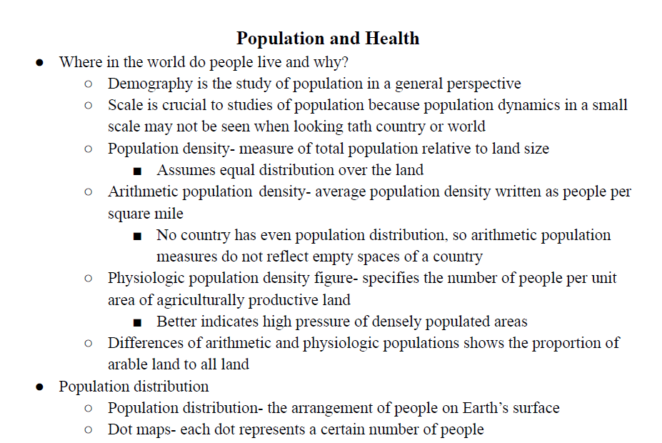 Population and Health Notes