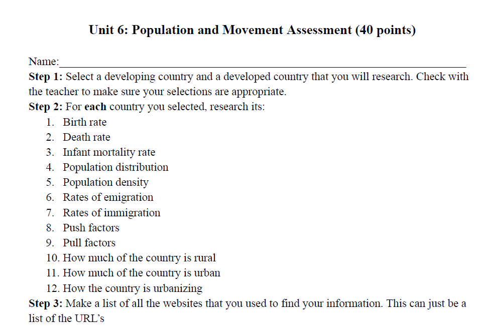 Population and Migration Assessment