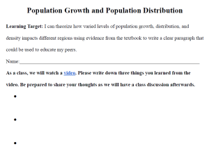 Population Growth and Distribution Worksheet