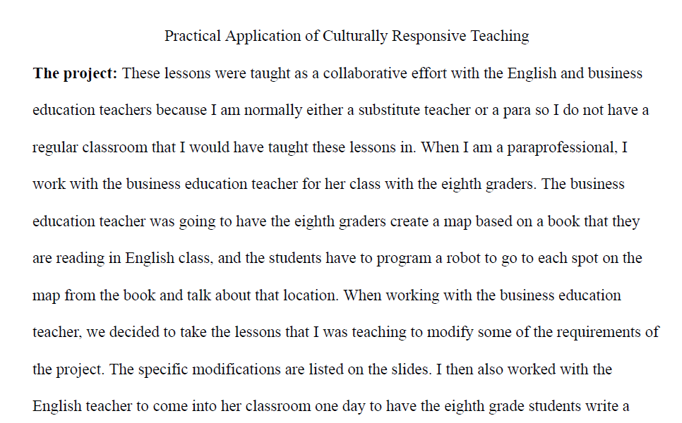 Practical Application of Culturally Responsive Teaching