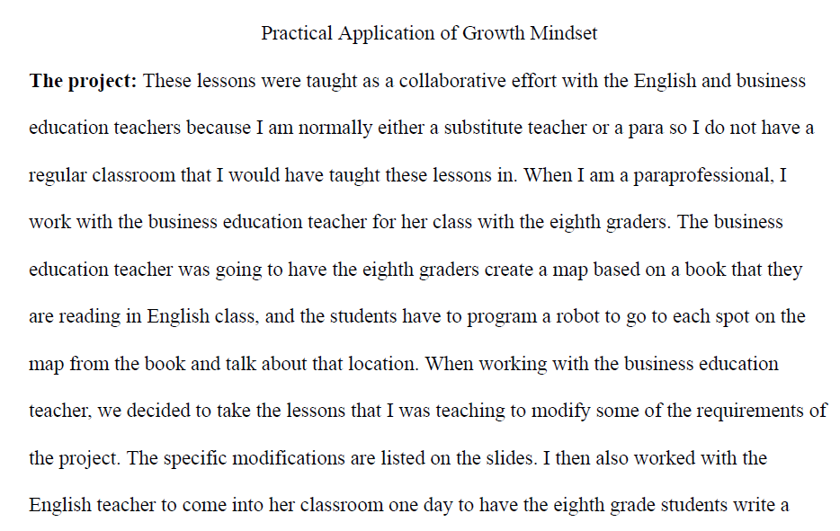 Practical Application of Growth Mindset in Teaching