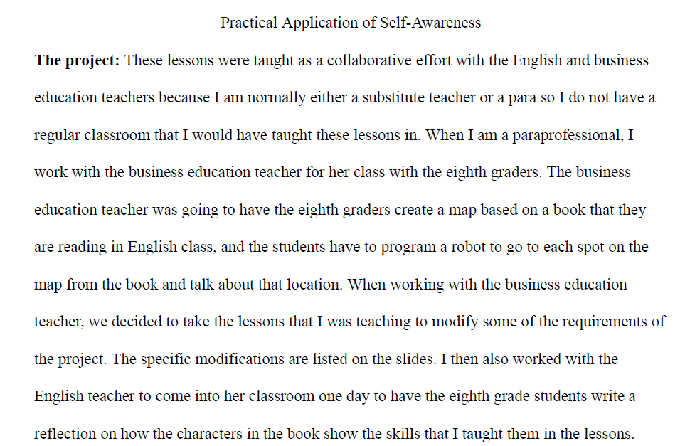 Practical Application of Self-Awareness in Teaching