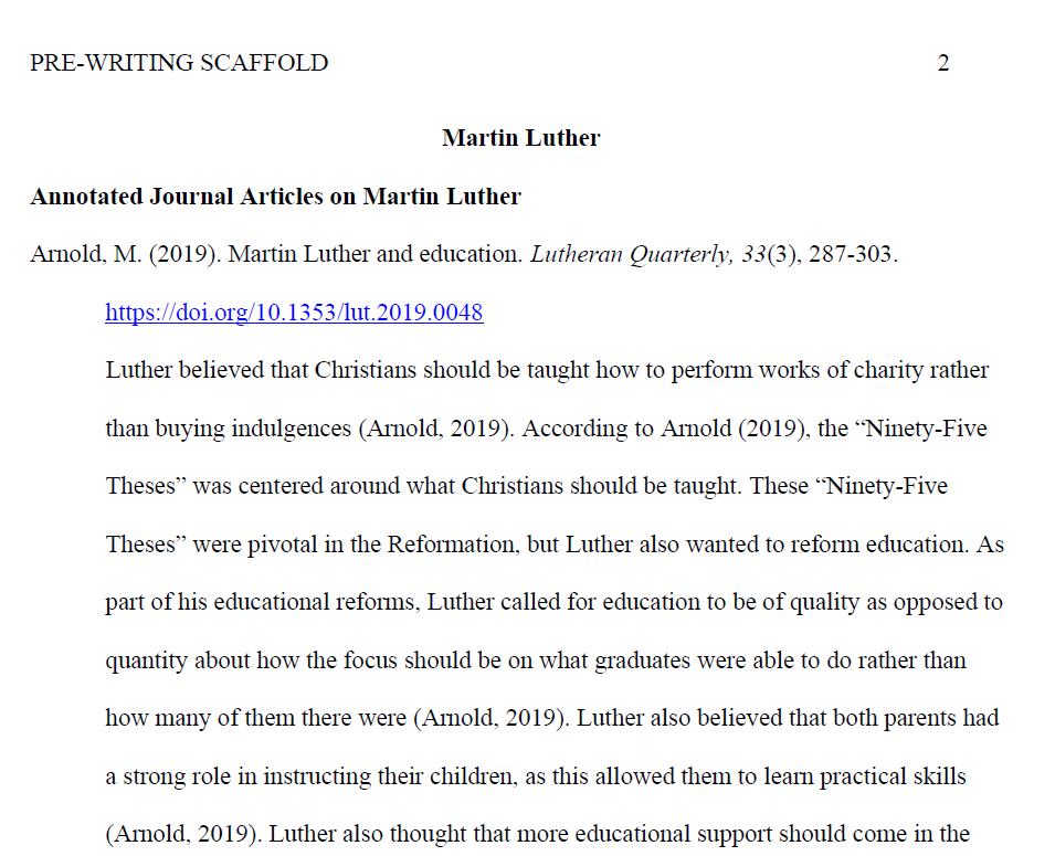 Pre-Writing Scaffold on the Impact of Martin Luther and the Protestant Reformation on Education