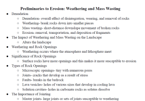 Preliminaries to Erosion: Weathering and Mass Wasting Notes