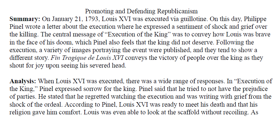 Promoting and Defending Republicanism Primary Source Analysis