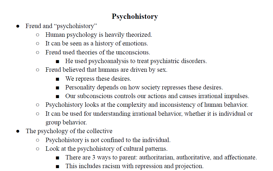 Psychohistory Notes