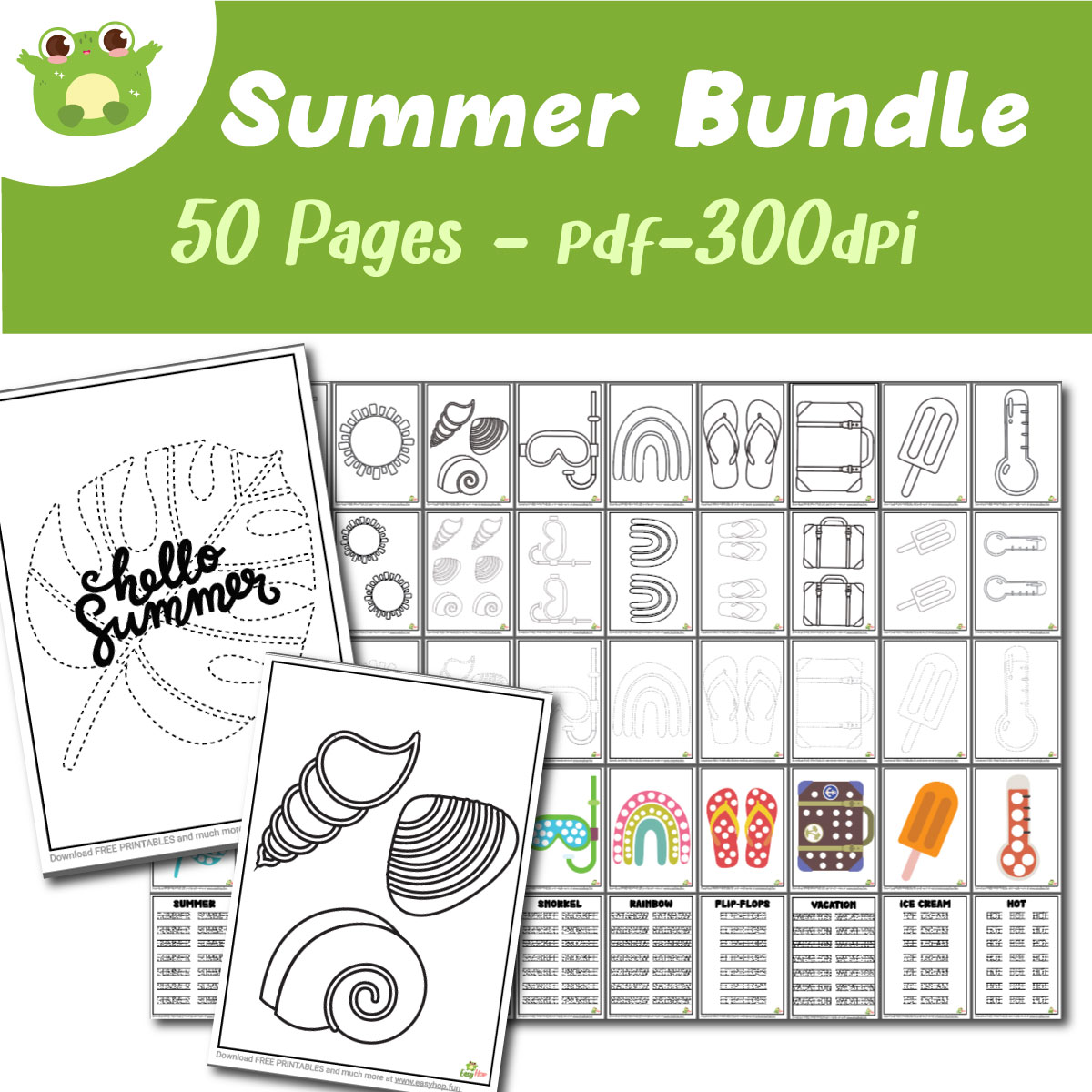 Summer Templates – Coloring, Tracing & Fingerpainting Activities | Fun Craft Bundle for Kids | Digit