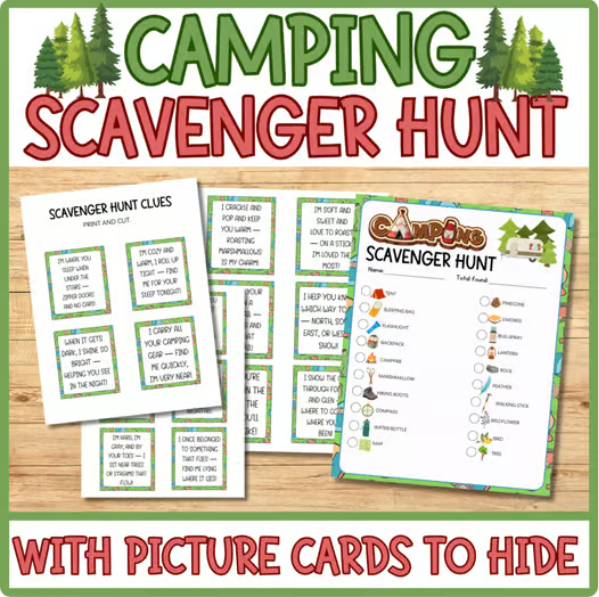 Camping Scavenger Hunt Game with Clues & Picture Cards | Fun Outdoor Adventure