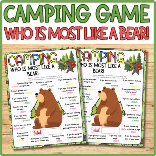 Who Is the Most Like a Bear? Camping Personality Game Printable + Certificate