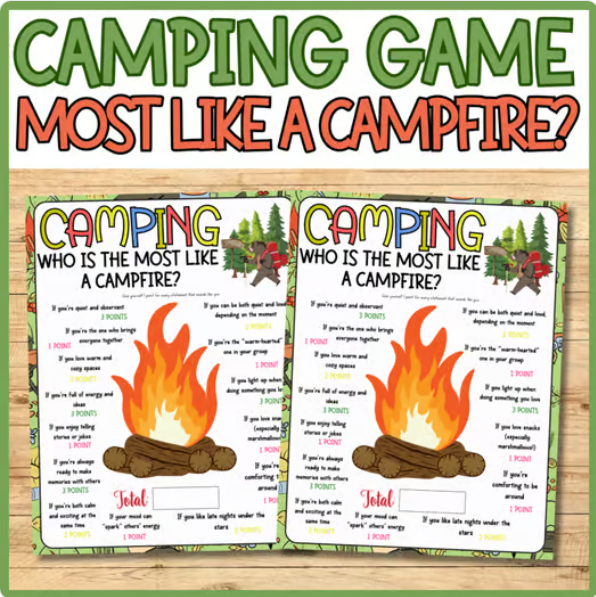 Who Is the Most Like a Campfire? Fun Camping Personality Game Printable Activity