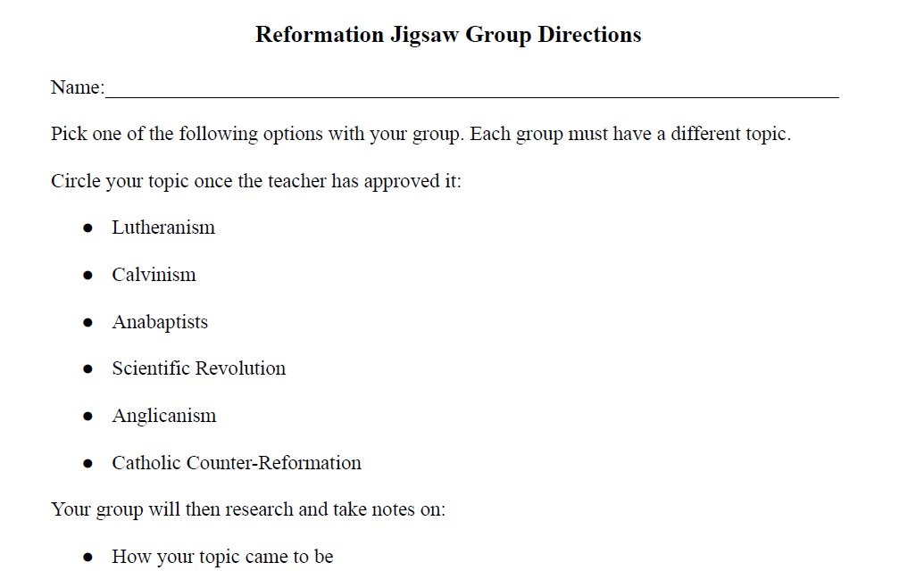 Reformation Group Directions
