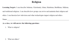 Religion Worksheet