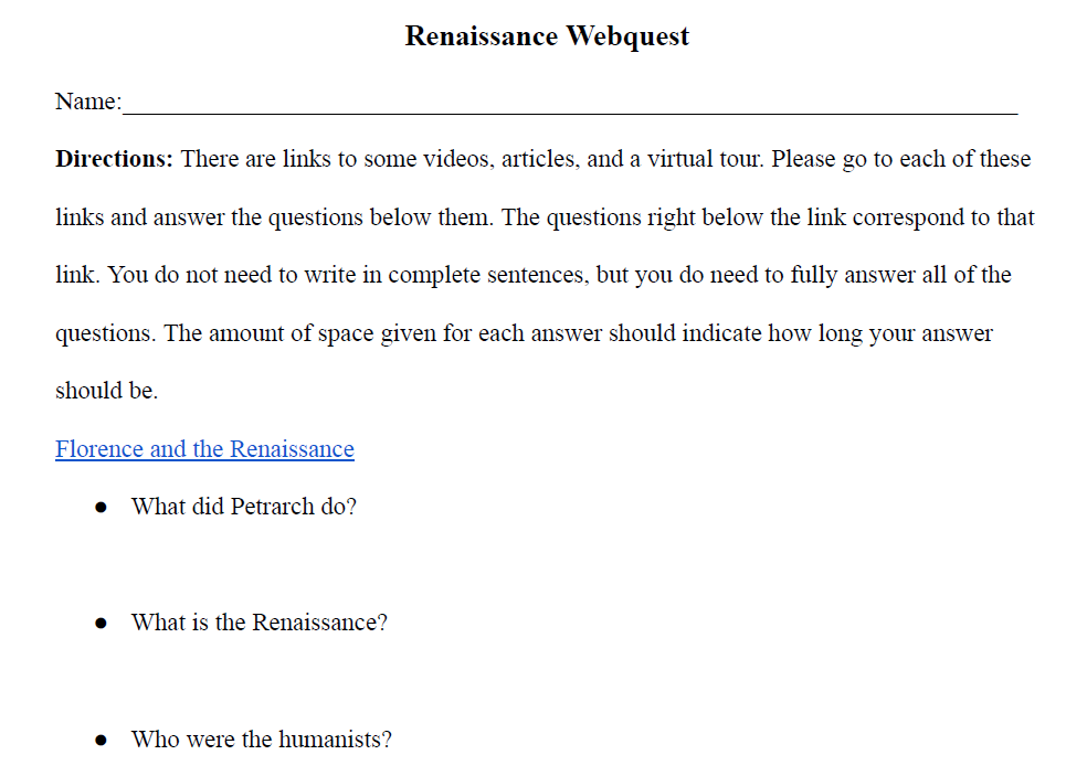 Renaissance Webquest