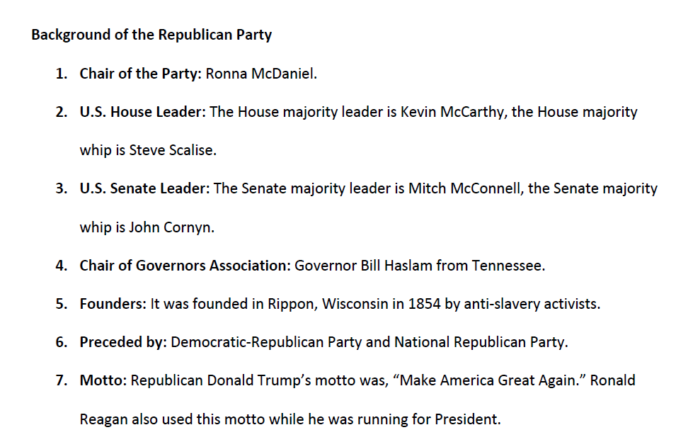 Republican Political Party Report