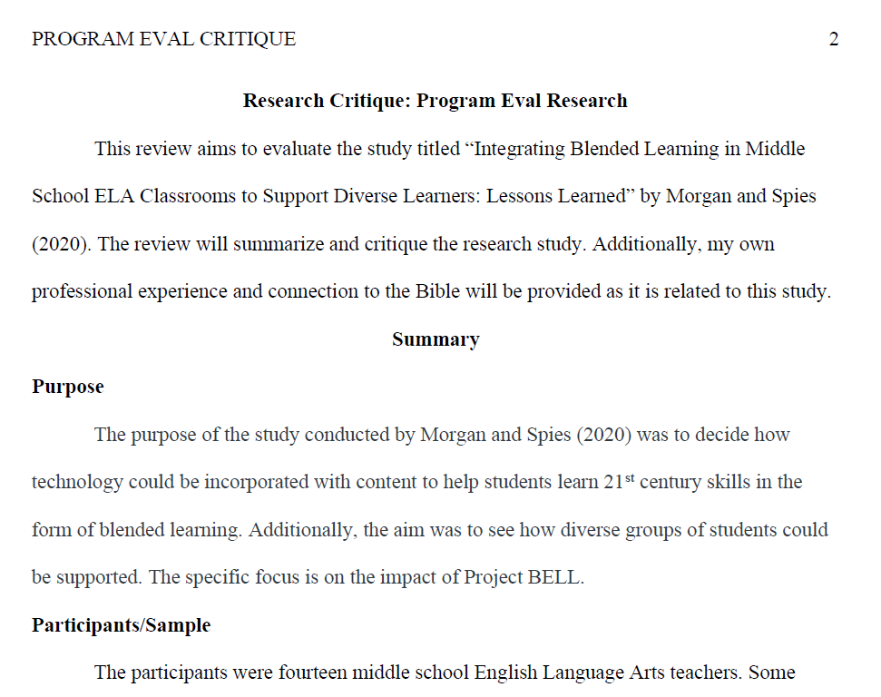 Research Critique of a Program Evaluation