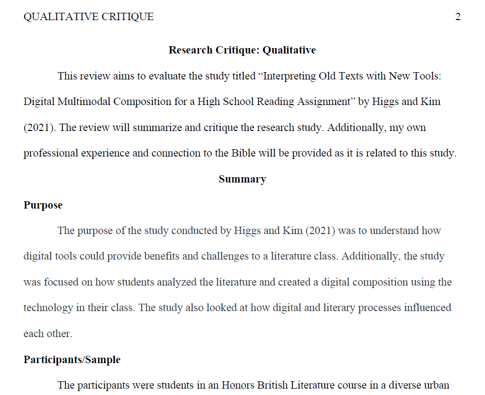 Research Critique of a Qualitative Study