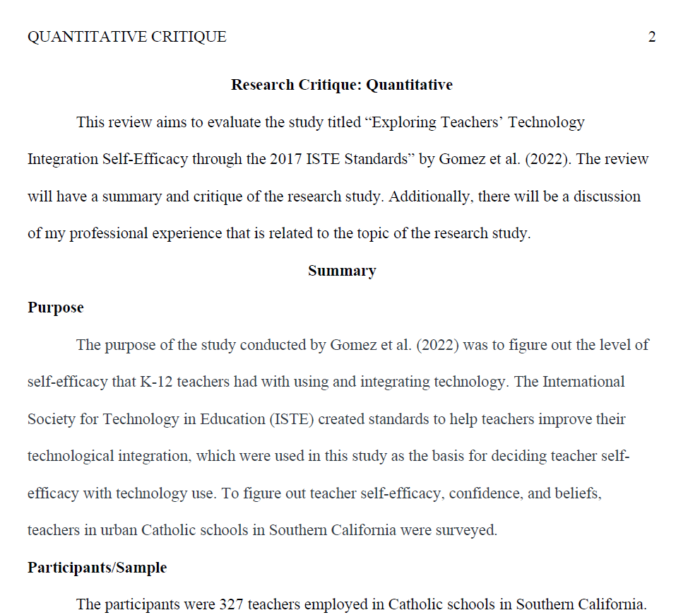 Research Critique of a Quantitative Study