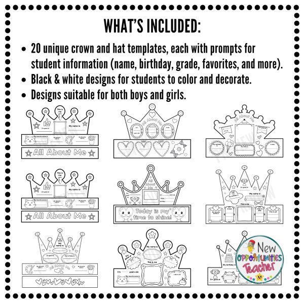 All About Me Hat and Crown Craft, First Week of School Paper Craft ...