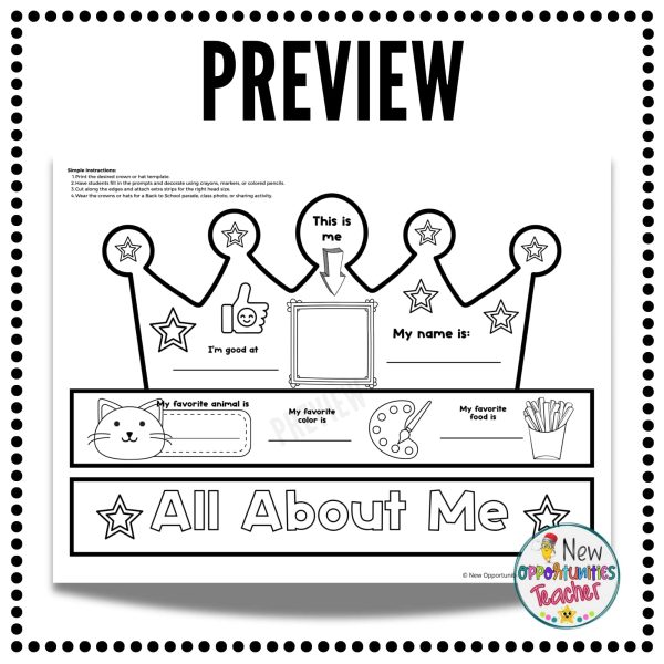 All About Me Hat and Crown Craft, First Week of School Paper Craft ...