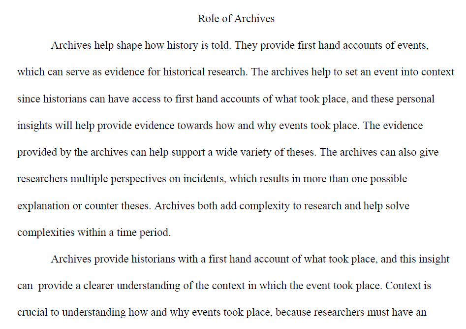 Role of the Archives Paper