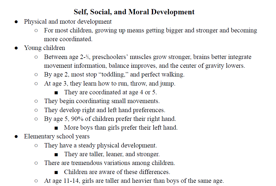 Self, Social, and Moral Development Notes