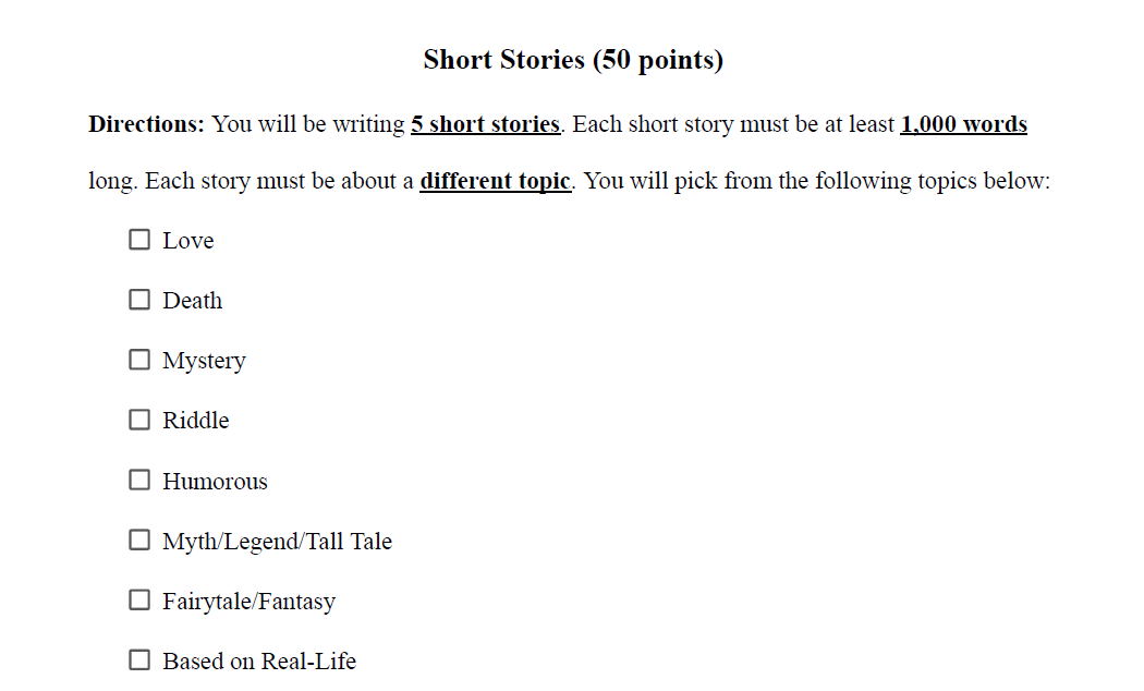 Short Story Writing: Free Choice