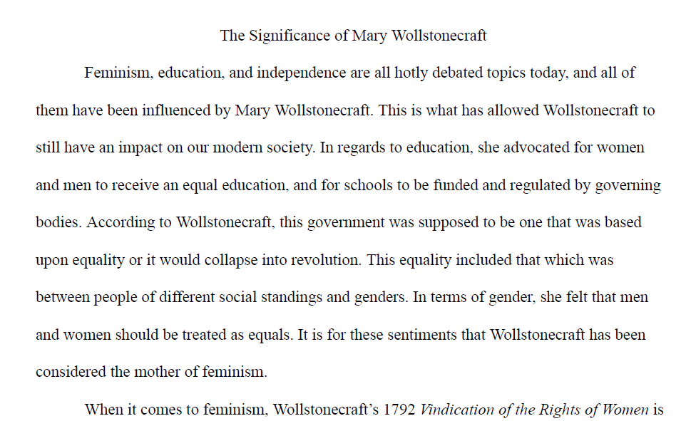 Significance of Mary Wollstonecraft Paper