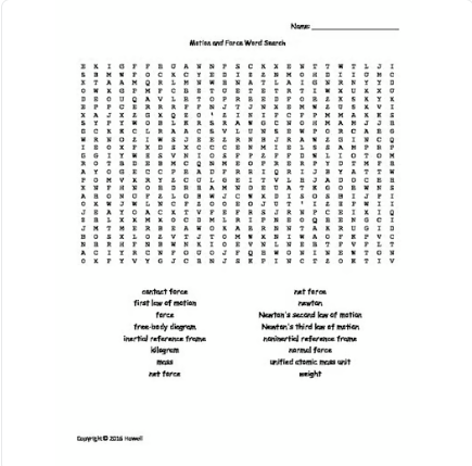 Motion and Force Word Search for Physics