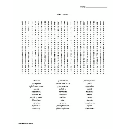 Plant Science Word Search for Horticulture Students