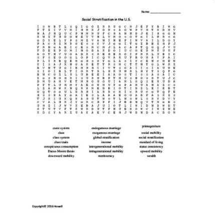 Social Stratification in the U.S. Word Search for Sociology
