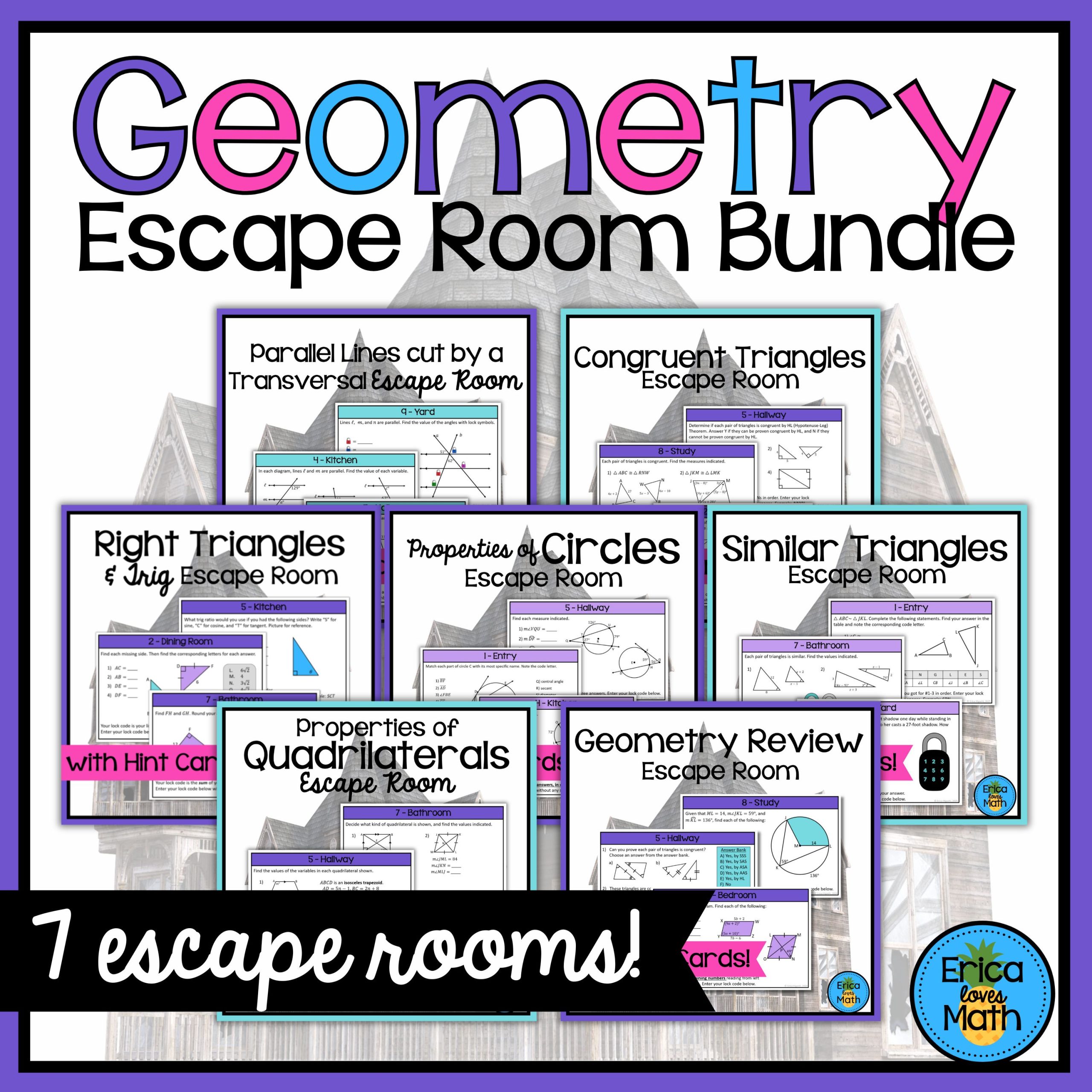 Escape Room Activity Bundle for Geometry (Digital & Printable)