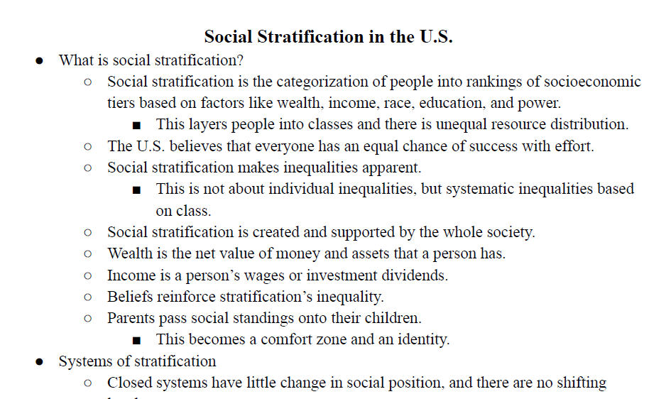 Social Stratification in the U.S. Notes