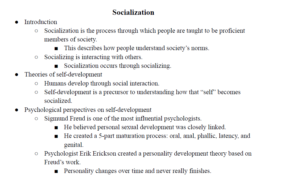 Socialization Notes