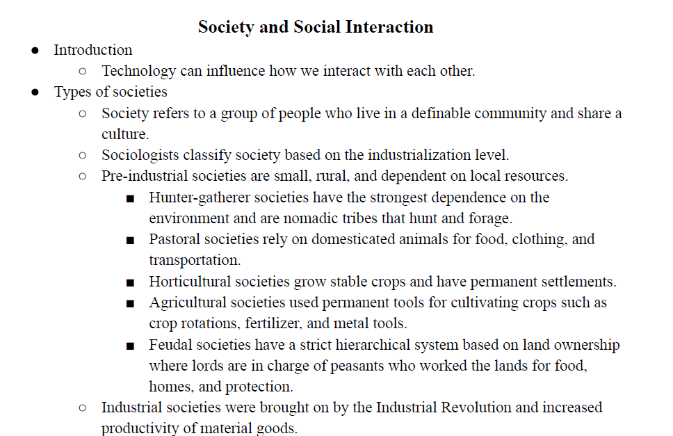Society and Social Interaction Notes