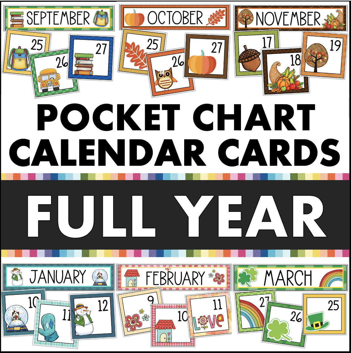 Printable Calendar Numbers FULL YEAR Monthly Pocket Chart Calendar Cards