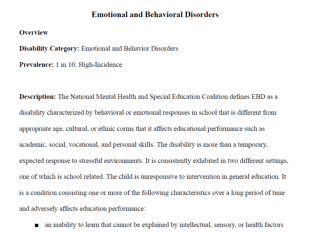 Special Education Categories Information