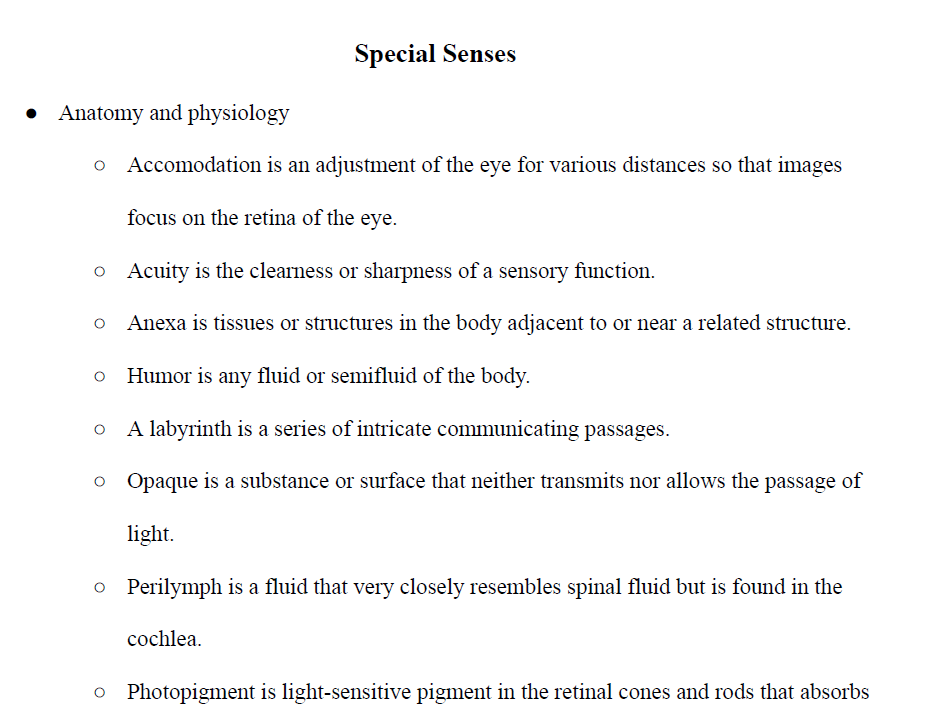 Special Senses Notes