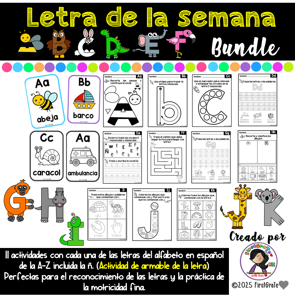 For Week Letras Instrucciones Visuales Editables Set 2/ Centros / Motricidad fina ...