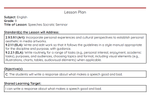 Speeches Socratic Seminar Lesson