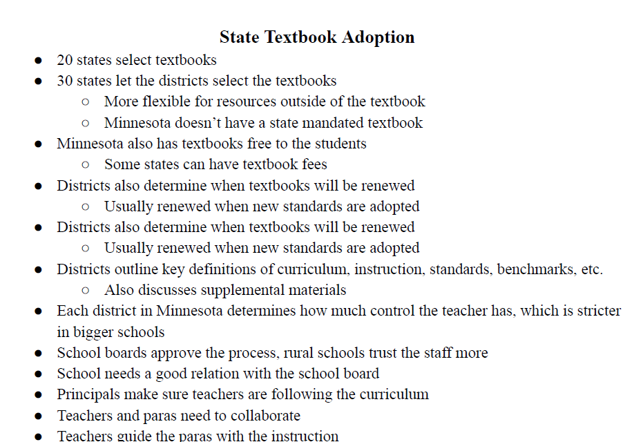 State Textbook Adoption Notes