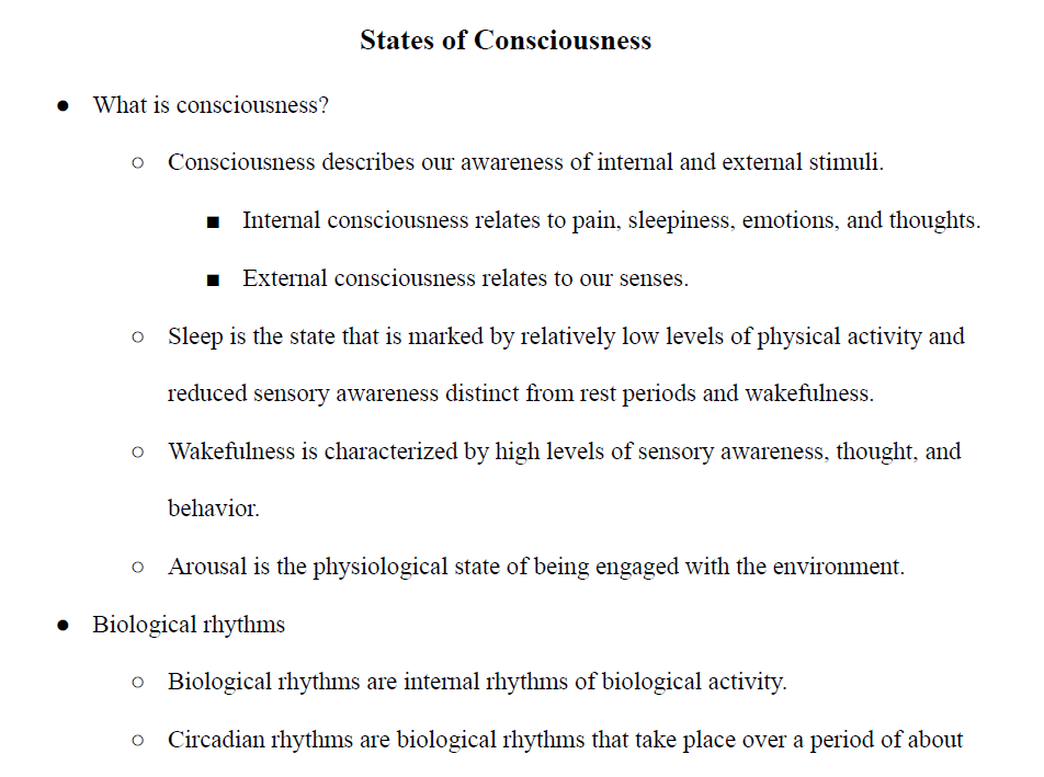 States of Consciousness Notes