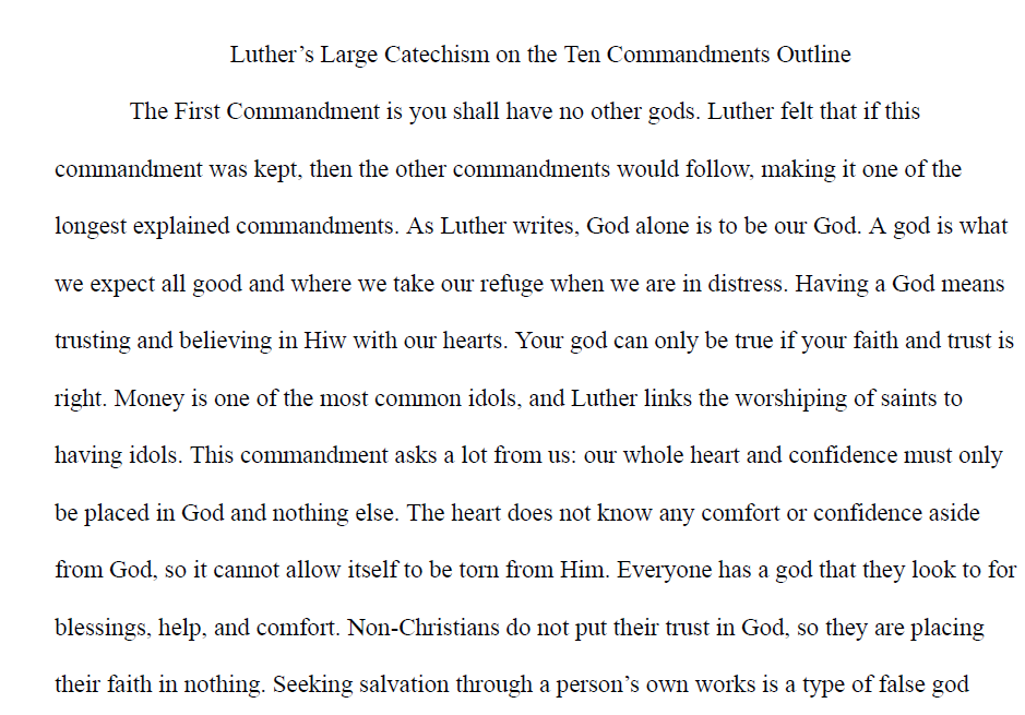 Summary of Luther's Large Catechism on the Ten Commandments