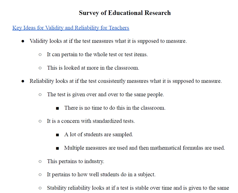 Survey of Educational Research Notes