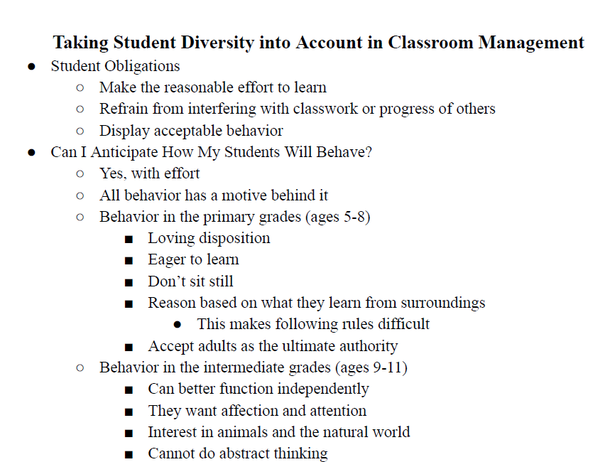 Taking Student Diversity into Account in Classroom Management Notes