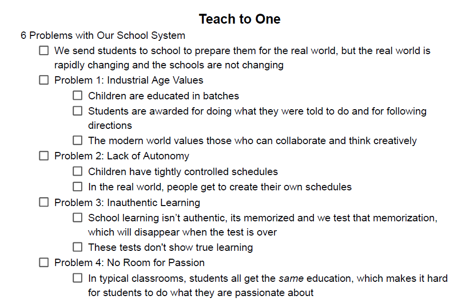 Teach to One Notes