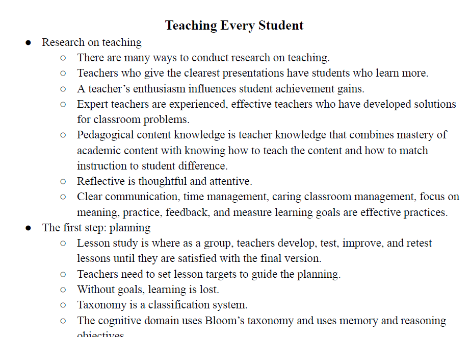 Teaching Every Student Notes