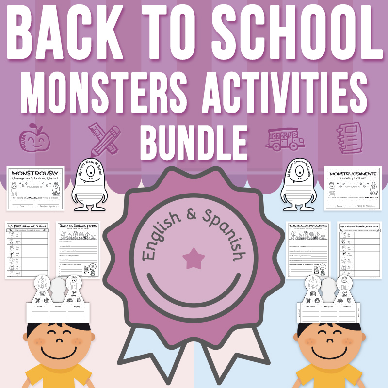 Back to School Activities First Week of School Worksheets, Monsters Theme BUNDLE