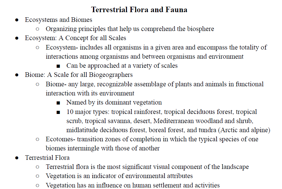 Terrestrial Flora and Fauna Notes