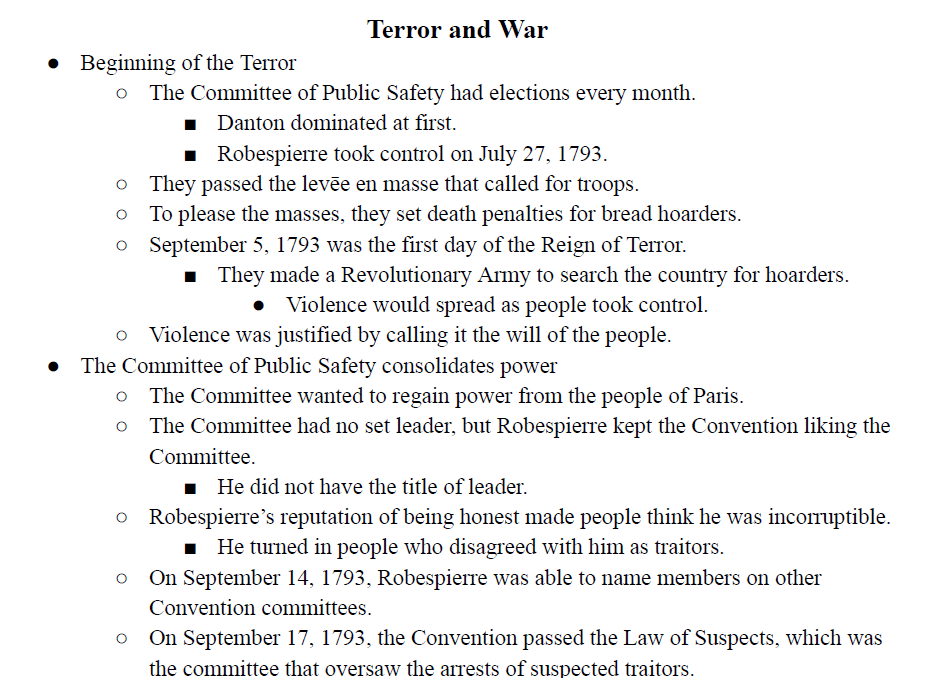 Terror and War Notes